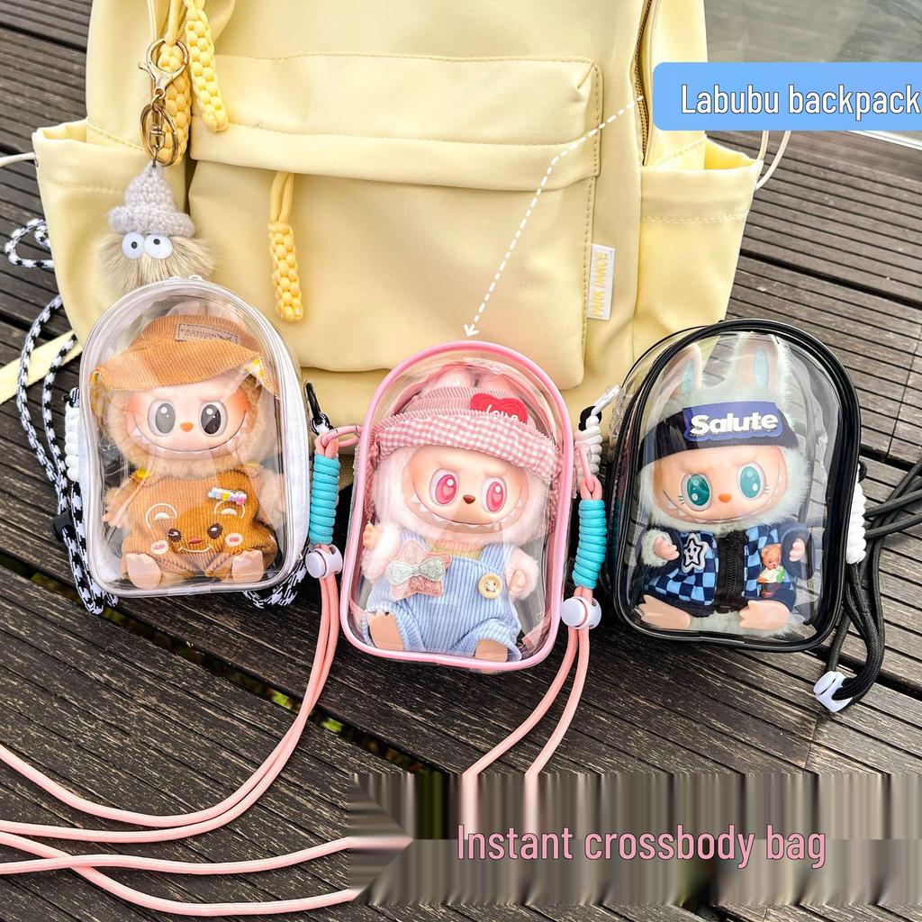 Labubu Vinyl Sit-Sit Party 15cm Cotton Doll Crossbody Ita Bag with PVC Storage and Baby Carrier