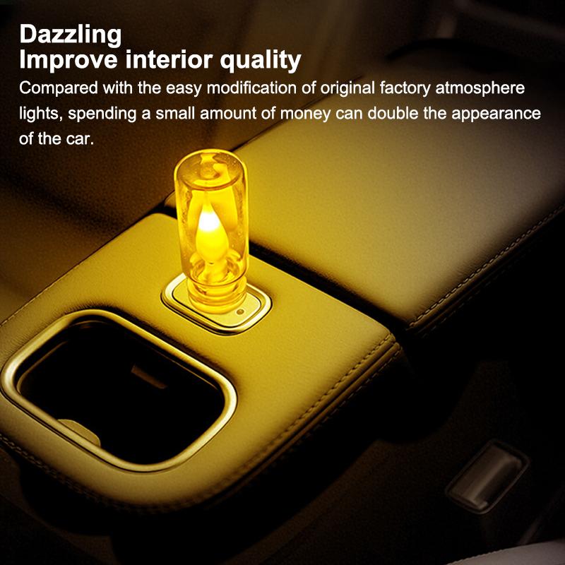 Car Interior USB LED RGB Night Light 5V Candle Style Bulb Retro Design for Camping and Travel