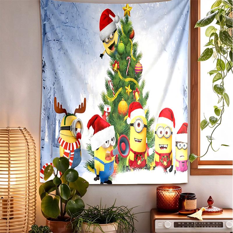 Minion Christmas Pattern Tapestry Wall Hanging Boho Aesthetic Wall Blanket For Bedroom Living Room Dorm Home Wall Decor 101243