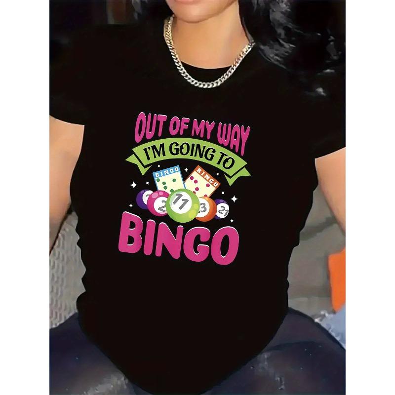 

European sizes Women S Funny Bingo Night T-Shirt - OUT OF MY WAY I m Going to BINGO Graphic Tee with Bingo Cards Design Medium Stretch Fabric 4XL чорний