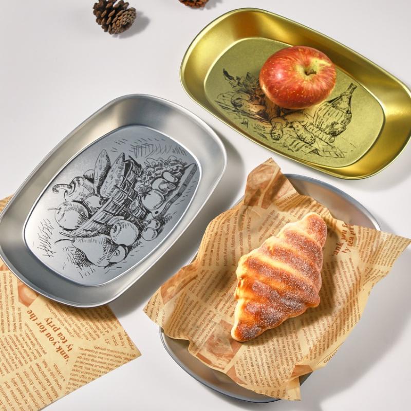 Vassoio portaoggetti retrò Lattina rotonda Desktop Disco Piatto per frutta snack pasticcini Piatto per dolci Caramelliera Strumenti per la conservazione degli alimenti per la cucina domestica