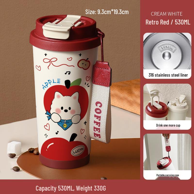 Apple Puppy Cute Cartoon Large Capacity Insulated Coffee & Water Cup - 316 Stainless Steel 530ml