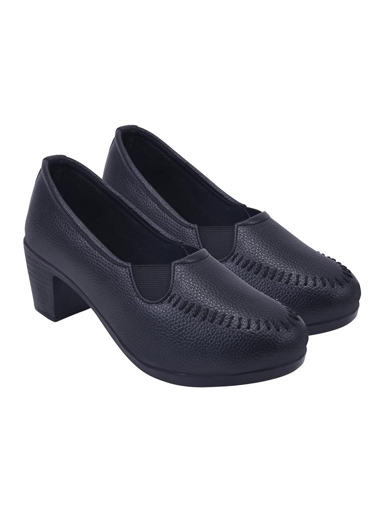 Shoetopia Womens Formal Block Heel Shoes Stylish Office Slip-On Pump Comfortable Footwear Heels