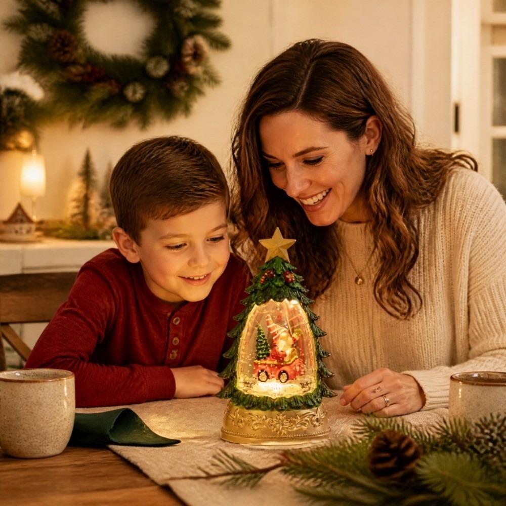 Floating Snowflakes Christmas Snow Globe Battery Operated Lantern  Desktop Ornament