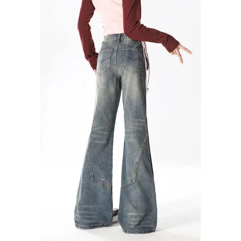 American Retro Micro Flared Women Jeans In High Street Gothic Split Design for Men and Women Pants High Waisted Jeans