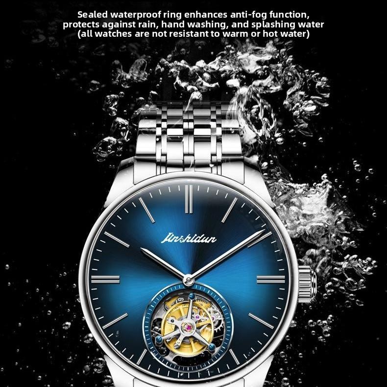 JINSHIDUN Brand Skeletonized Tourbillon Mechanical Watches for Men