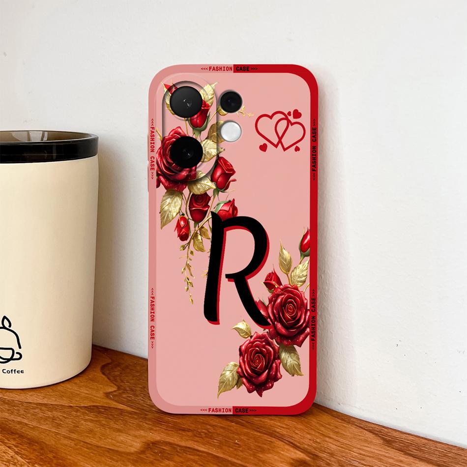 For Vivo V60 Lite 5G Phone Case Fashion Rose Letters Soft Liquid Silicone Housing For Vivo V 60 Camera Coverage Anti Drop Shell
