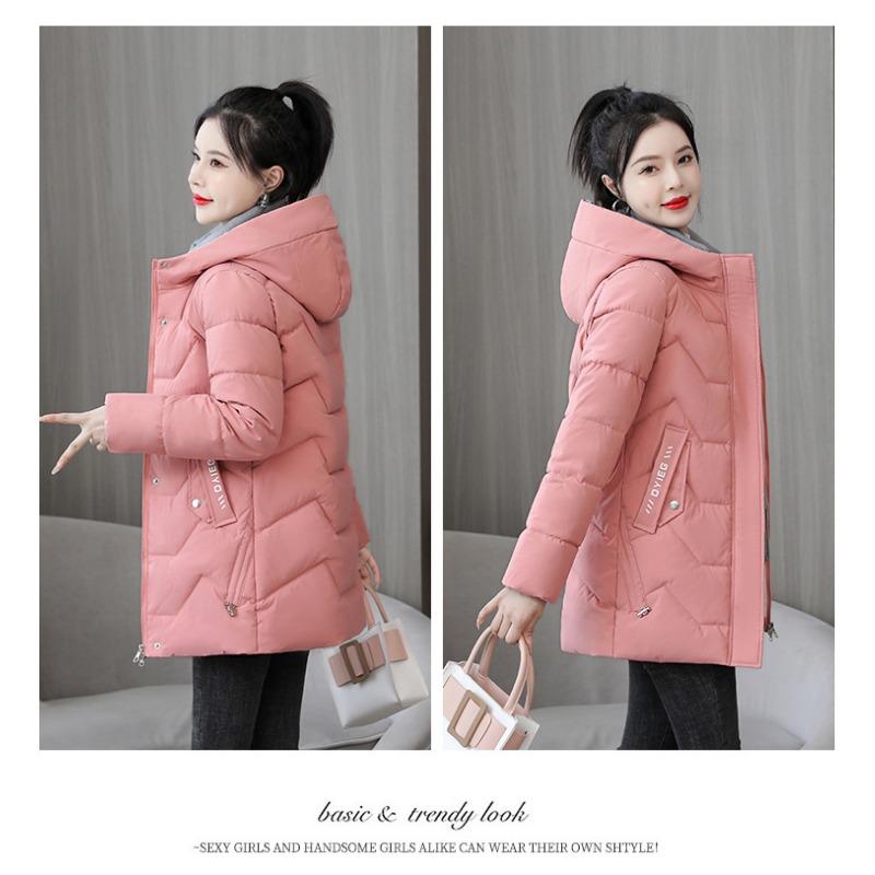 Women Thick Hooded Mid Length Cotton Padded Winter Coat