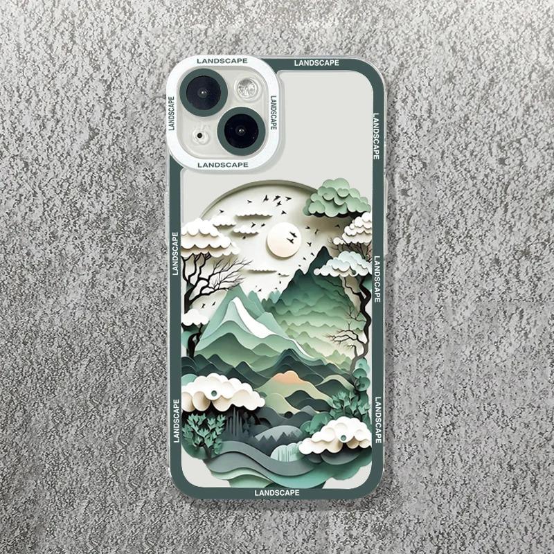 Printing Landscape Creative Mountain Phone Case For iPhone 16 15 14 13 12 11 Pro Max XS X XR 7 8 SE Soft Cover