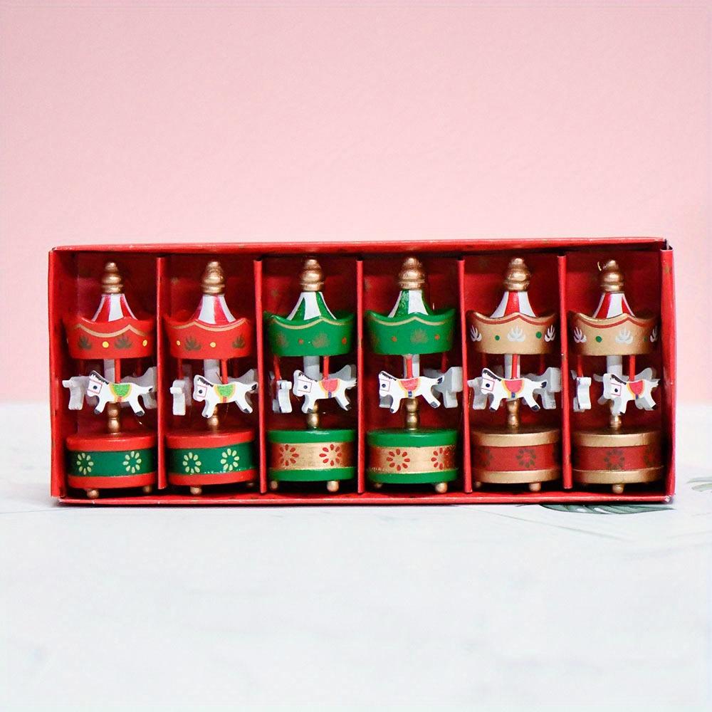 Christmas Wooden Carousel Horse Miniature Ornaments Christmas Tree Hanging Pendants New Year Gift Toy For Kid Home Party Decor