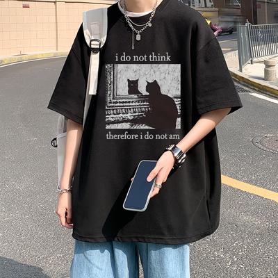Mężczyźni Kobiety Nie myślę, więc nie jestem List Kot Zabawny Mem Koszulka Unisex harajuku Modne koszulki z krótkim rękawem Top