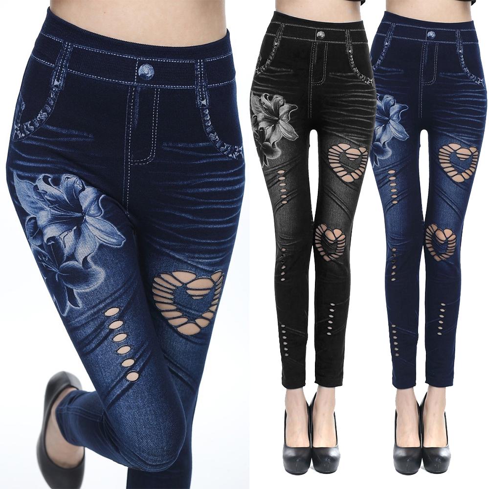 Fashion Women's Denim Pant Slim Fit Leggings Pants Faxu Jean Pants Elastic Pantsbuy at a low