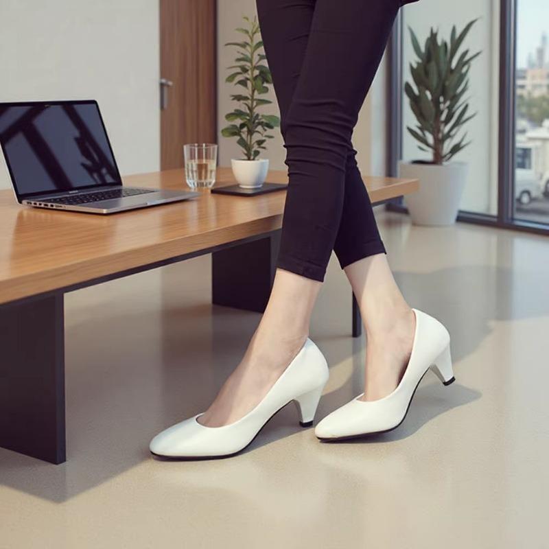 5cm middle heel, four-season light-mouth single shoes, women's office middle heel, solid color work sweet shoes