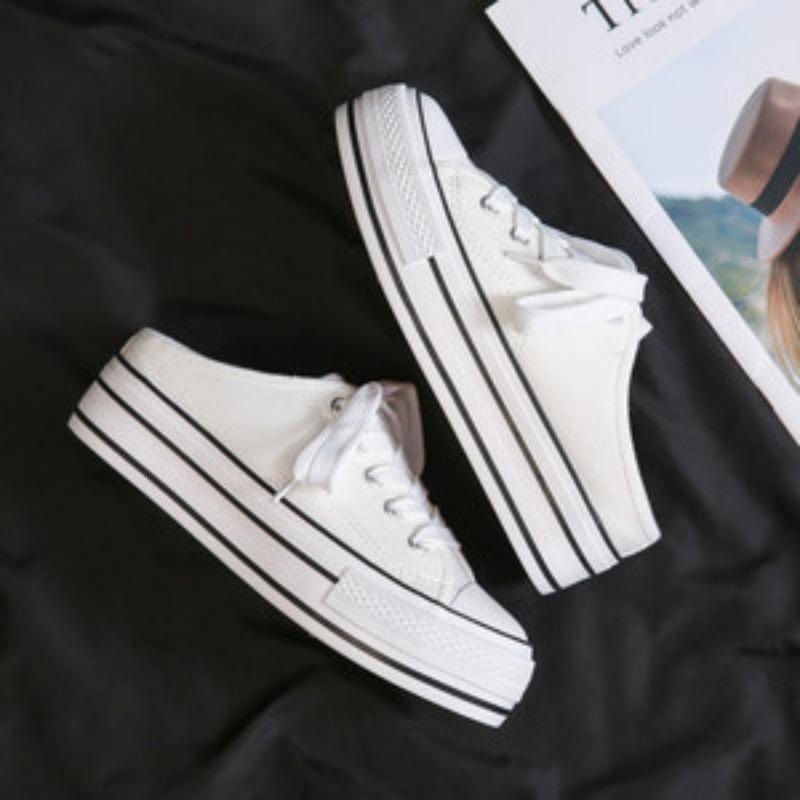 Spring new thick-soled inner height-increasing cm canvas shoes women's muffin-soled rubber shoes student half-cloth shoes
