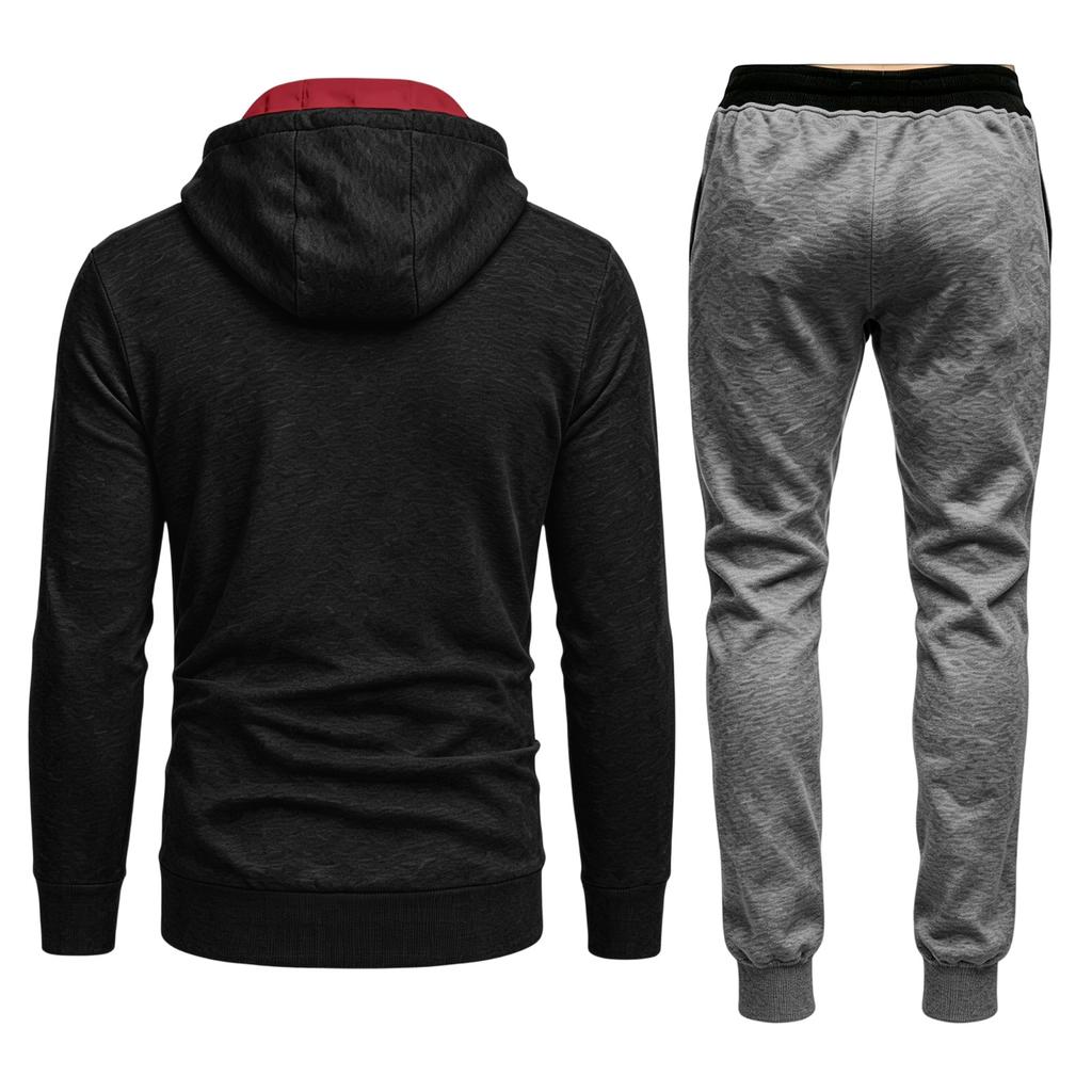 Men's Outdoor Lined Zip Up Hooded Sweatsuit Set Long Sleeve Top and Pants (Shoes Not Included)