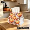 1pc Tissue Box, Watercolor/ Pumpkins Autumn Berries/ Warm Fall Cozy Pattern, 2D Flat Printing, Many Uses, Easy To Carry, Napkin Dispenser, for Hallowe