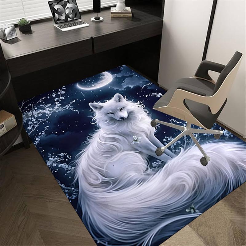 1pc Moonlit Wolf Themed Rug for Home Decor, Non-slip Office Carpet, Chair Mat, Outdoor Mat, Christmas and Halloween Gifts-0731033