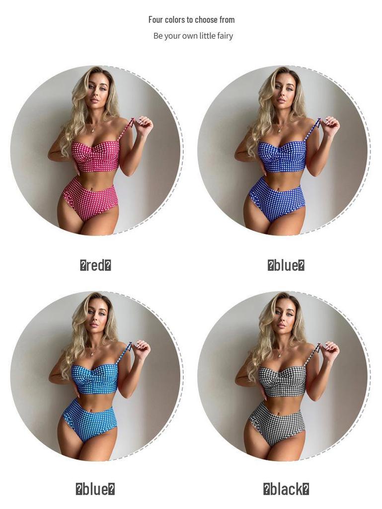 High-End European & American Sexy Plaid High-Waist Bikini Swimwear