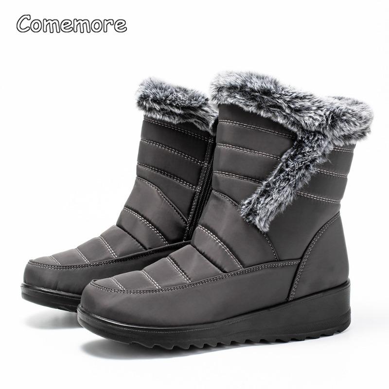 

Модные толстые плюшевые водонепроницаемые зимние ботинки для женщин, нескользящие ботинки до середины икры из искусственного меха, женские уличные ботинки на толстой подошве с хлопковой подкладкой 36 серый