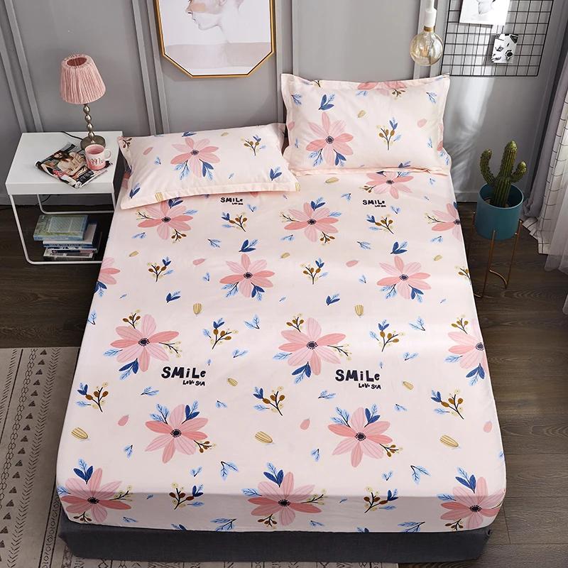 Pink Floral Bed Sheet Set Soft Cotton 4 Pieces Queen Botanical Bed Set, 8 Inch Deep Pocket Fitted Sheet, Flat Sheet, Pillowcases