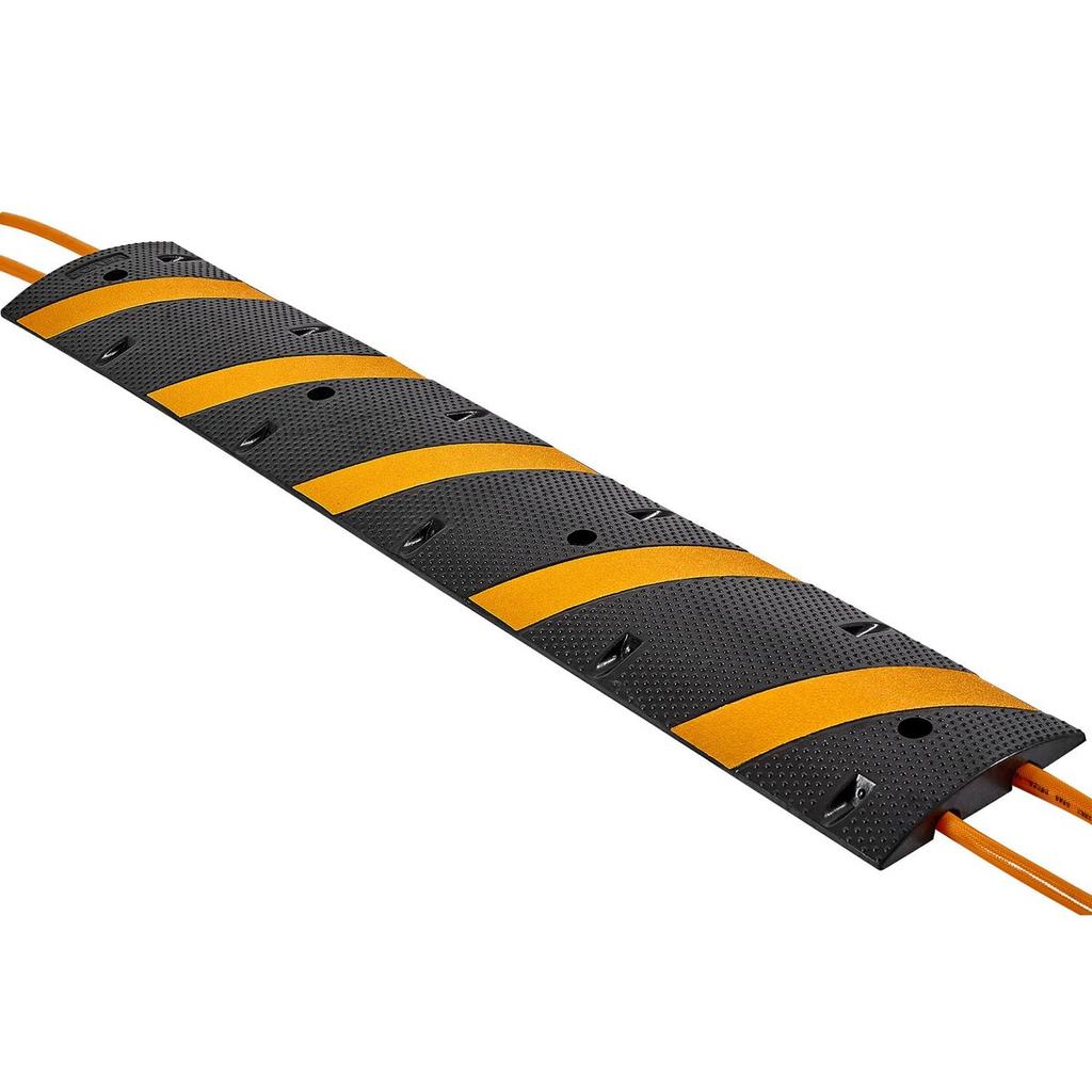 1830MM Rubber Speed Bump, 2 Channel, Heavy Duty Traffic Speed Hump, 9,979 kg/axle Load Capacity, Cable Protector Ramp with Expansion Screws, for