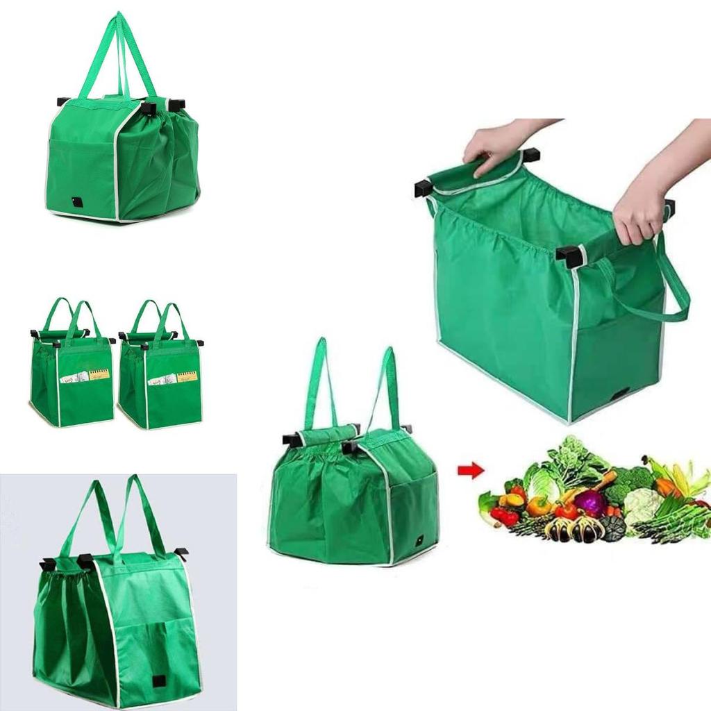 Reusable Green Non-woven Fabric Foldable Supermarket Trolley Bag Convenient Shopping Cart Bag