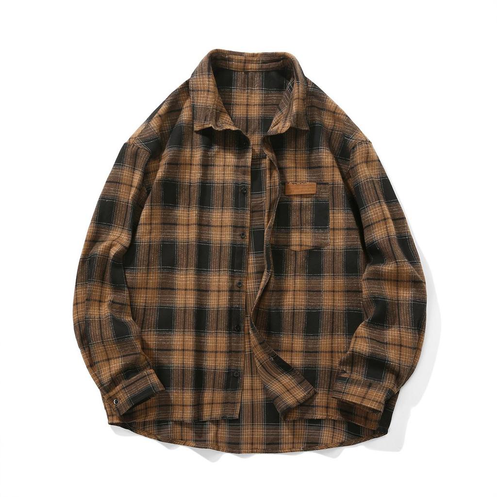 Chemise à carreaux rétro pour homme, vêtement décontracté à manches longues, avec poche unique et boutons, collection printemps-été