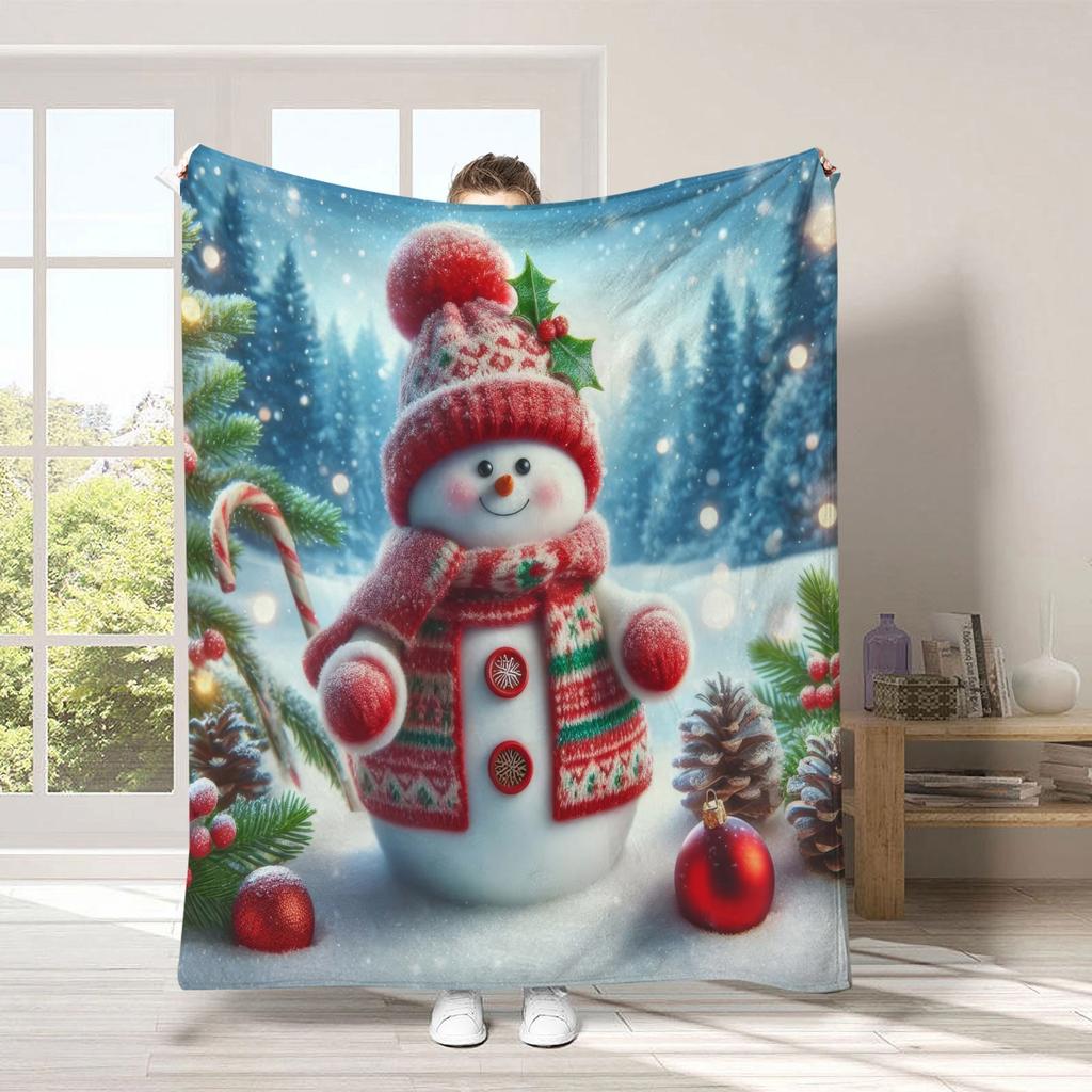 Festive Spotlight Santa Reindeer Custom Print Blanket Lantern Moon Personalized Blanket for Bedroom Sofa Christmas Home Gift