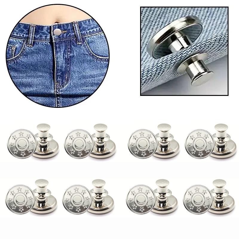 6pcs-Adjustable Detachable Jeans Button Sew Free Vintage Metal Button Garment Button Accessory I-button