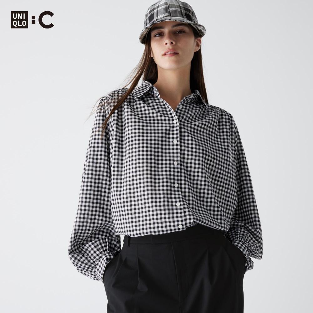 

Объемная блузка UNIQLO в клетку с длинными рукавами