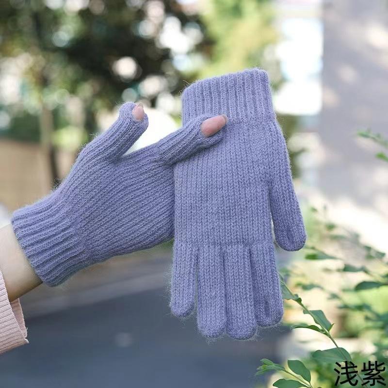 Touch Screen Gloves Plus Velvet Warm Brushed Knitted Women's Winter Cute Warm Woolen Warm Men's Cycling Protection Against Cold