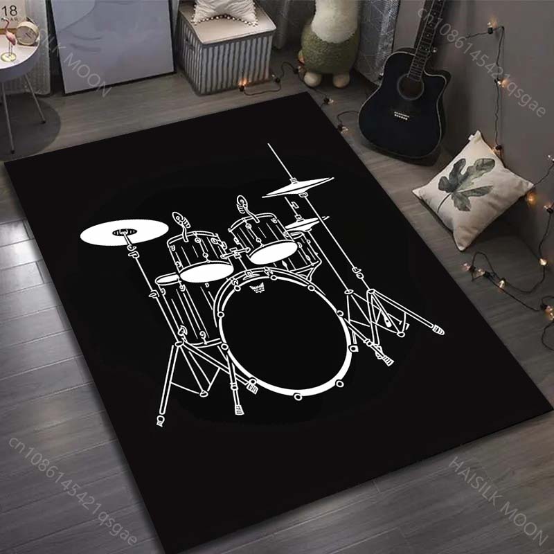 

Drum Set on Black Background Print Carpet for Living Room Bedroom Bedside Sofa Table Floor Mat Home Area Rug Decor Large Size 40x60cm (16x24in)