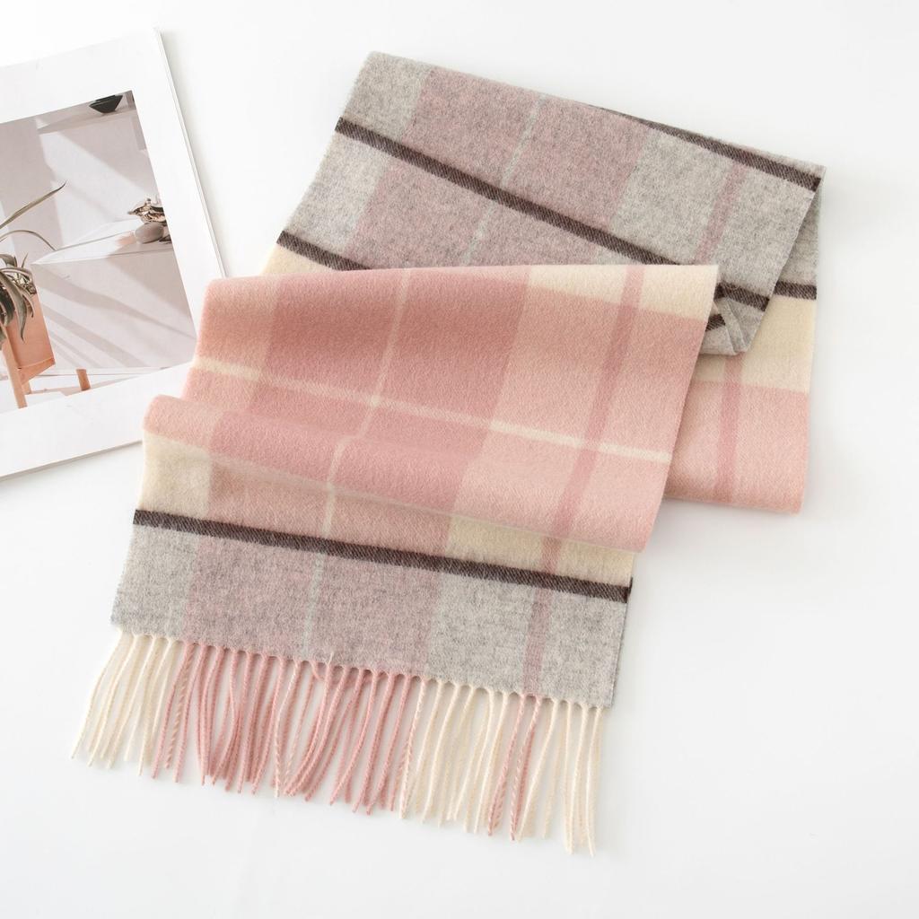 100% Wool Scarf High-end Women's Versatile Thickened Plaid Splicing Warm Scarf Dual-purpose