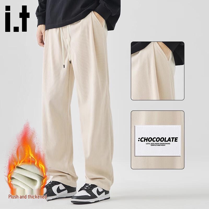 :CHOCOOLATEit Men's Corduroy Fleece-Lined Straight-Leg Pants