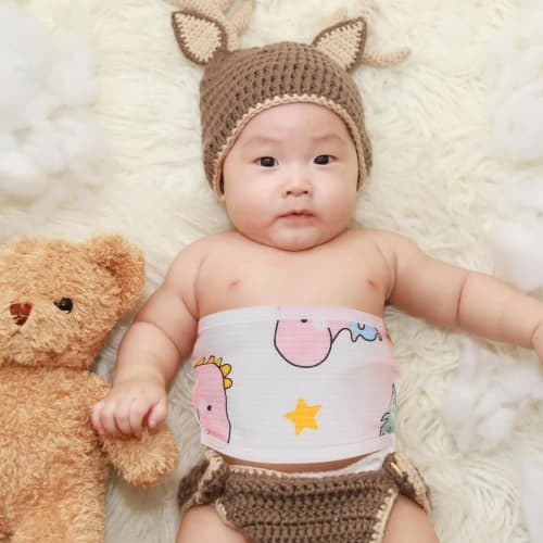 Healeved Baby Belly Bands, Newborn Belly Belts, Cooling Belly Support, Set of 4, Cotton, Adjustable Sizes, Cute Cartoon Design