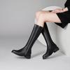 Krazing Pot Natural Cow Leather Autumn Winter Shoes Thick Med Heels Big Size 45 Size 44 Leather European Design Women Keep Warm Knee Boots
