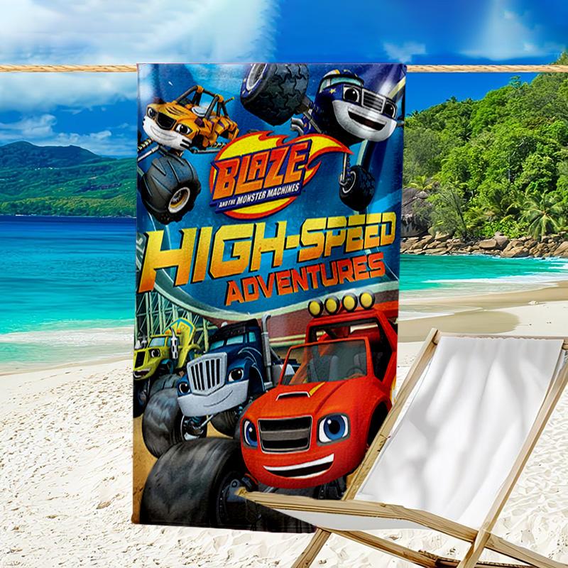 1pc Blaze and the Monster Machines Beach Towel, Beach and Seaside Swimming Pool Equipment, Fashion Pattern, Rectangular, Travel Essentials