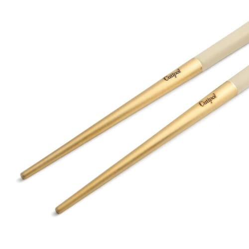 Cutipol KUBE Chopsticks and Chopstick Rest Set, Ivory Gold KU39IVGB