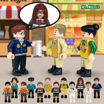 Poupée de résidents de la communauté M8063, 12 pièces, blocs de construction professionnels de dessin animé de ville, assemblés à petites particules, cadeaux de poupée