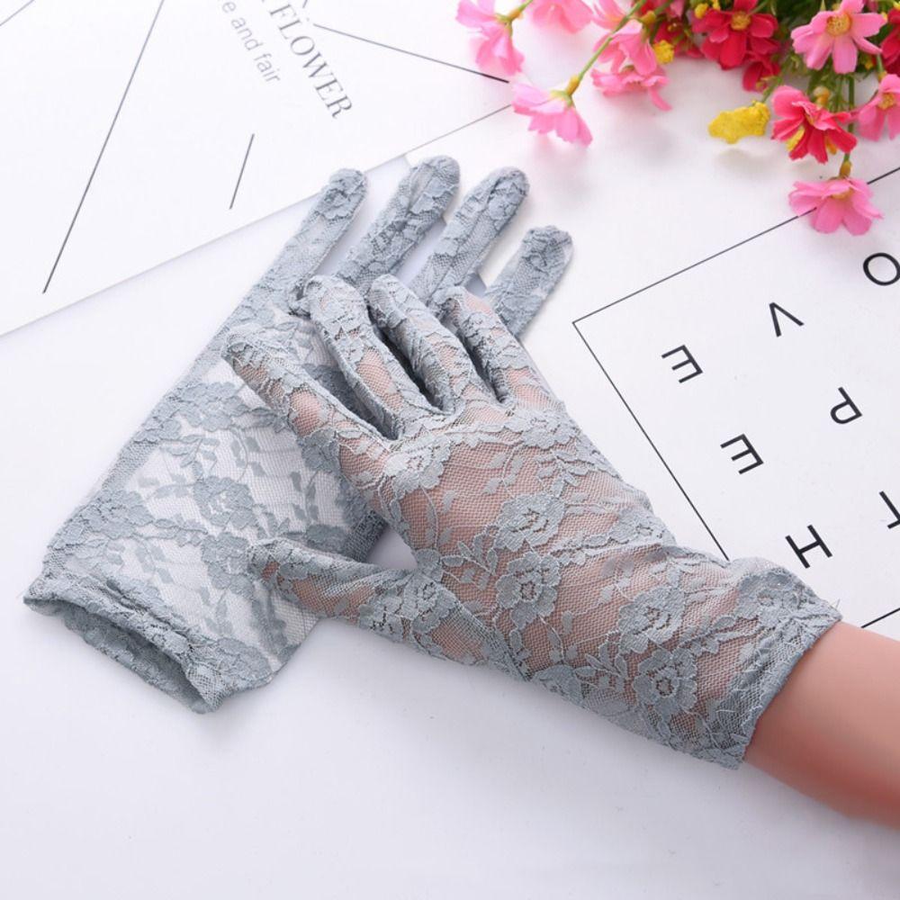 Thin Lace Flower Gloves Transparent Summer Mittens Sweet Sunscrean Gloves Wedding