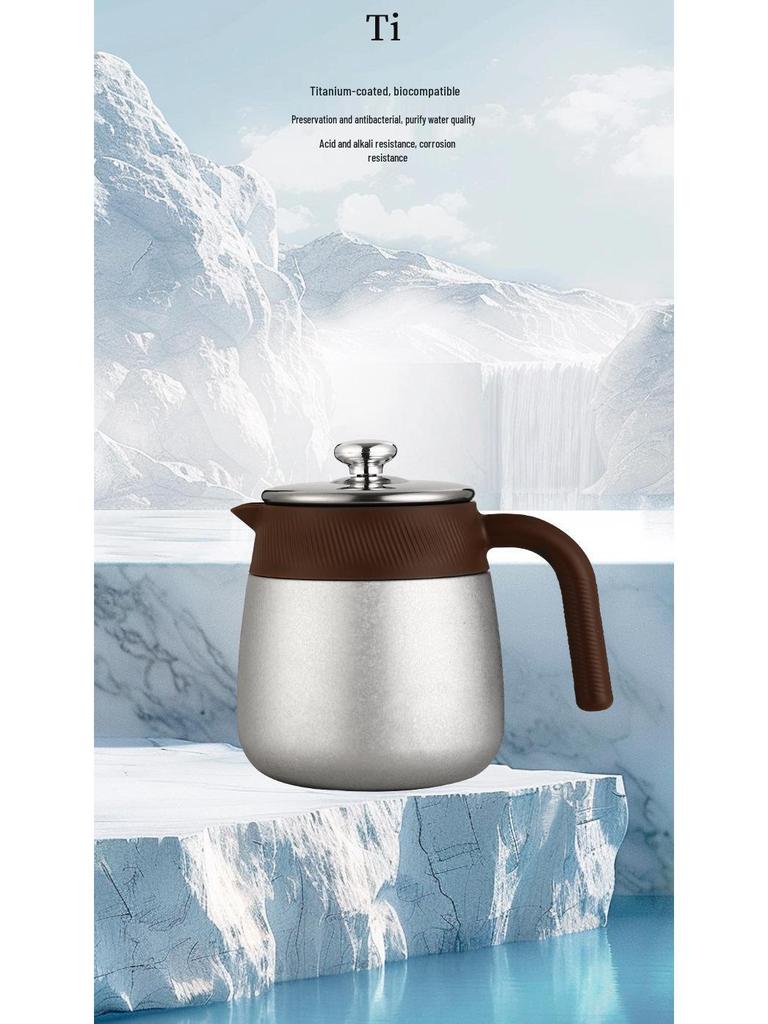 Titanium-Plated Stewing Teapot & Infuser with Handle - Office Cup for Tea/Water Separation, Perfect for Business Gift