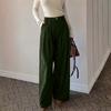 Women's Fashion Color Button & Zippered Pocket Fleece Straight Loose Casual Pants