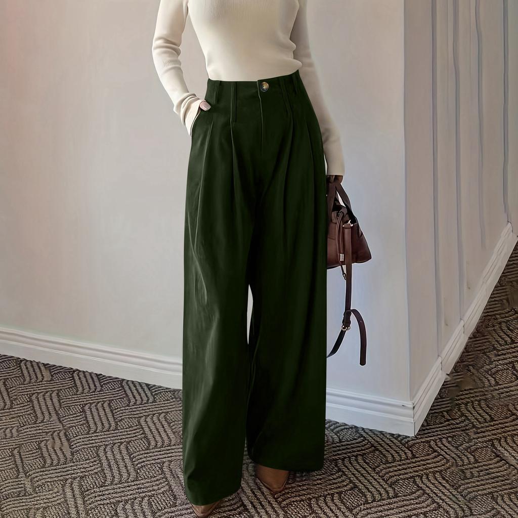 Women's Fashion Color Button & Zippered Pocket Fleece Straight Loose Casual Pants