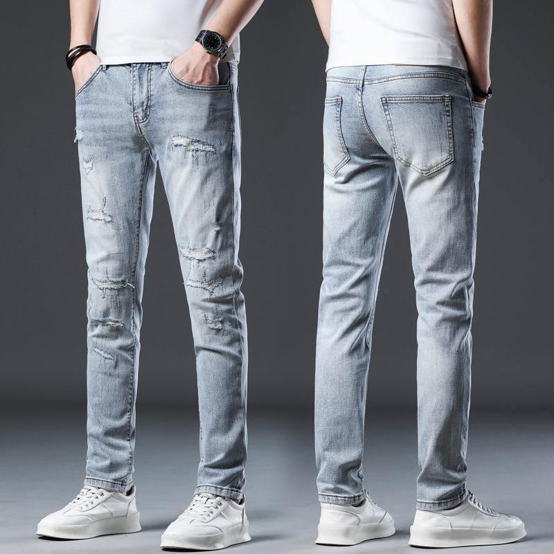 Męskie Letnie Dopasowane Dziewięciopunktowe Zwężane Elastyczne Codzienne Długie Spodnie dla Mężczyzn