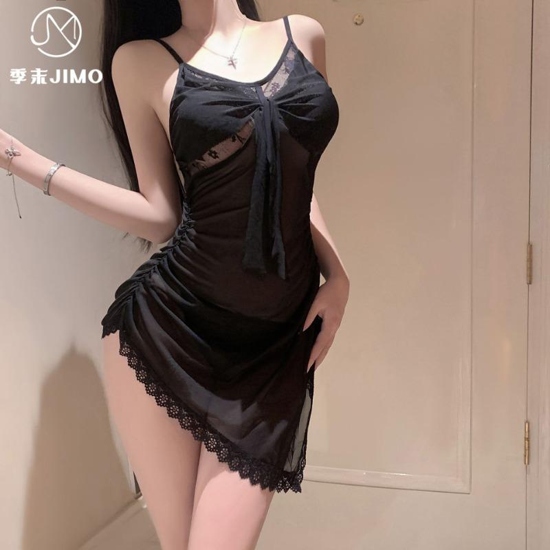 Sexy lingerie end of season sexy backless perspective suspender mesh pure desire temptation strap bow