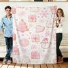 Pink Christmas Cookie Snowman Flannel Blanket Soft Cozy Throws Napping Travel