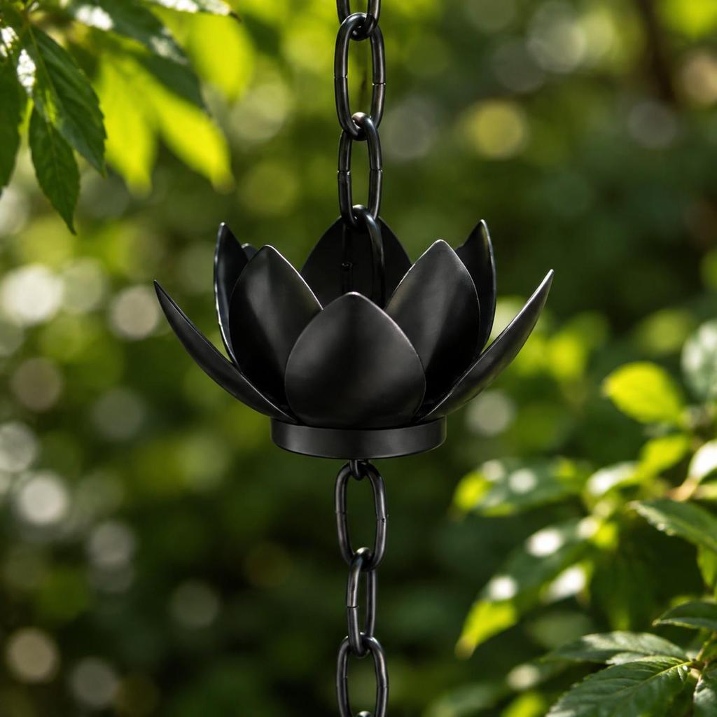 Rain Chain with Lotus Cups Botanical Decorative Outdoor for Courtyard