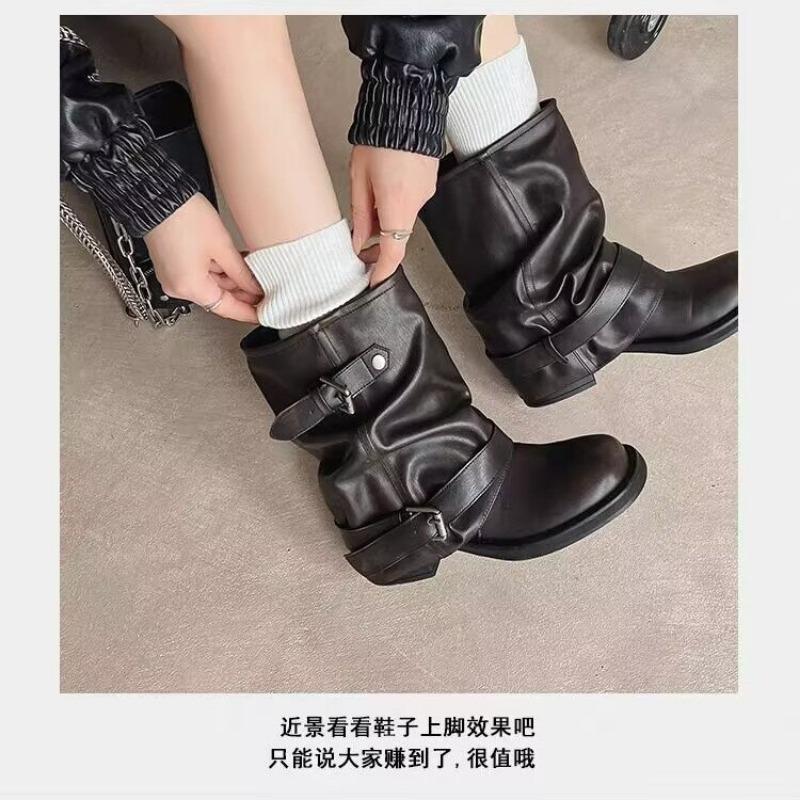 Fashion 2025 New Designer Women Ankle Boots Fashion Belt Buckle Shoes Thick Heel Women's Boots Street Style Morder Short Booties 63456