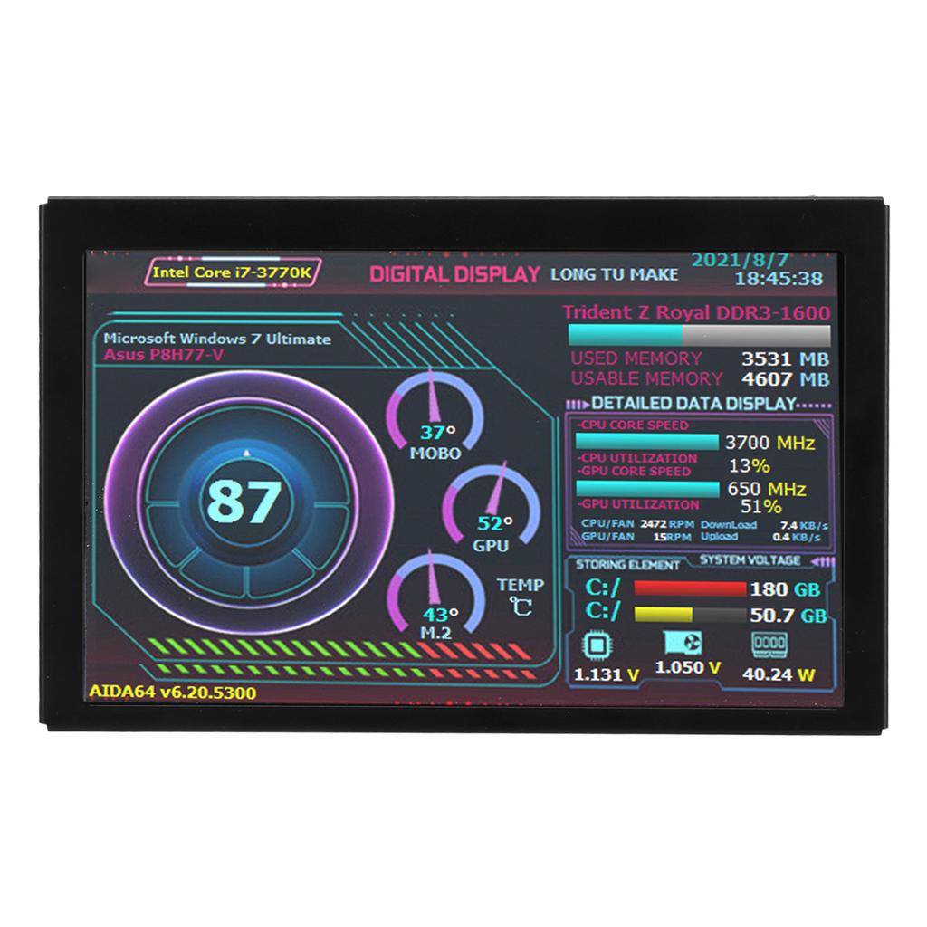 5in Computer Temp Monitor IPS USB Mini Screen PC Sensor Panel Dynamic Display Monitor AIDA64 PC CPU RAM Data Monitor