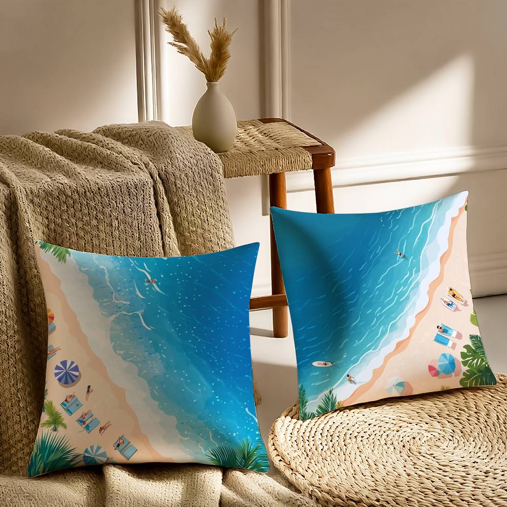 Beach Holiday Beach Style Home Pillow Case Printed Brushed Fleece Pillow Baby Skin-Touch Eco-Friendly Dye-Sublimat